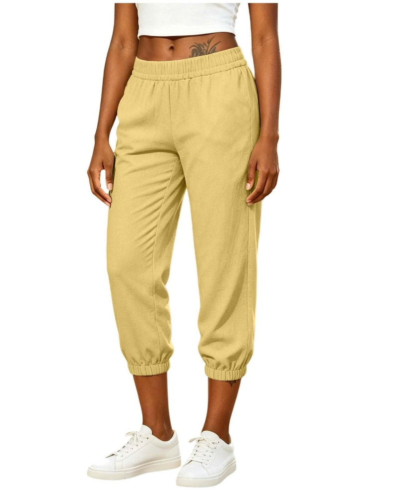Clara Pantalón Capri Mujer Ligero – Cintura Alta con Cordón y Bolsillos