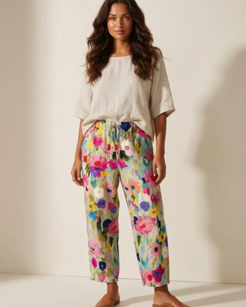 Nerina Damesbroek – Vloeiende Broek met Bloemenprint, Elastische Taille, Boheemse Stijl