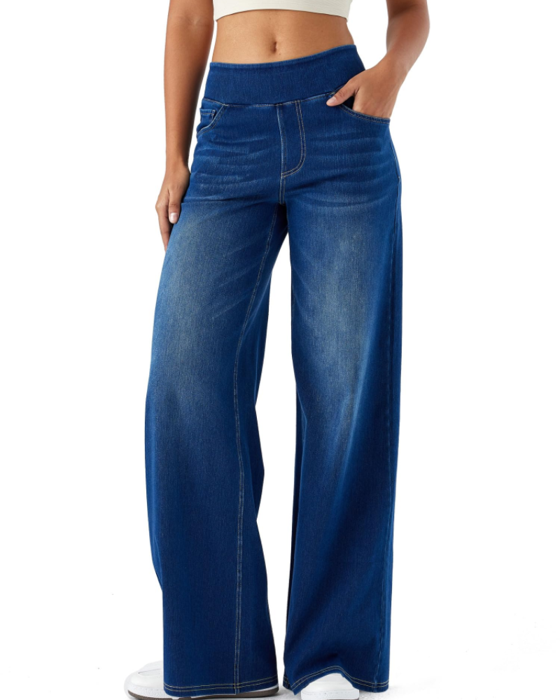 Ysélane Jean Wide Leg til kvinder – Stretchbukser med høj talje i denimlook