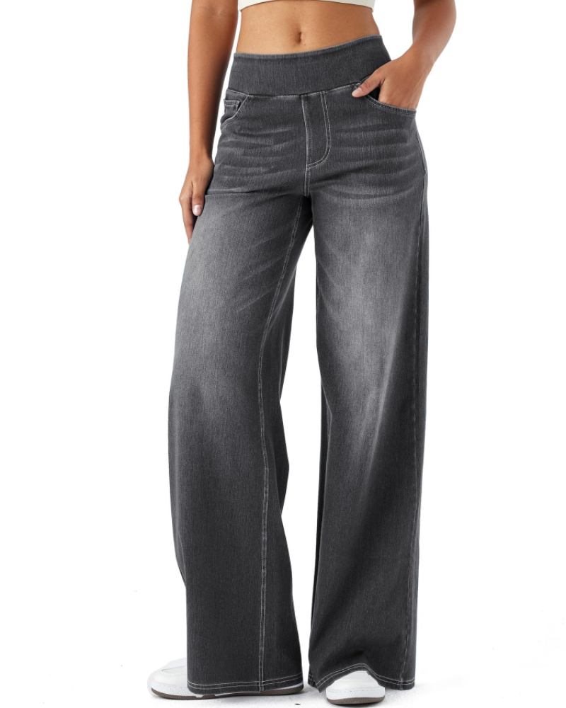 Ysélane Jean Wide Leg til kvinder – Stretchbukser med høj talje i denimlook