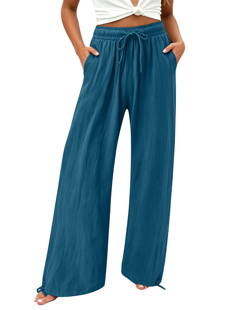 Pantaloni Palazzo Paisley da Donna – Pantaloni Larghi a Vita Alta Stile Bohemien con Tasche
