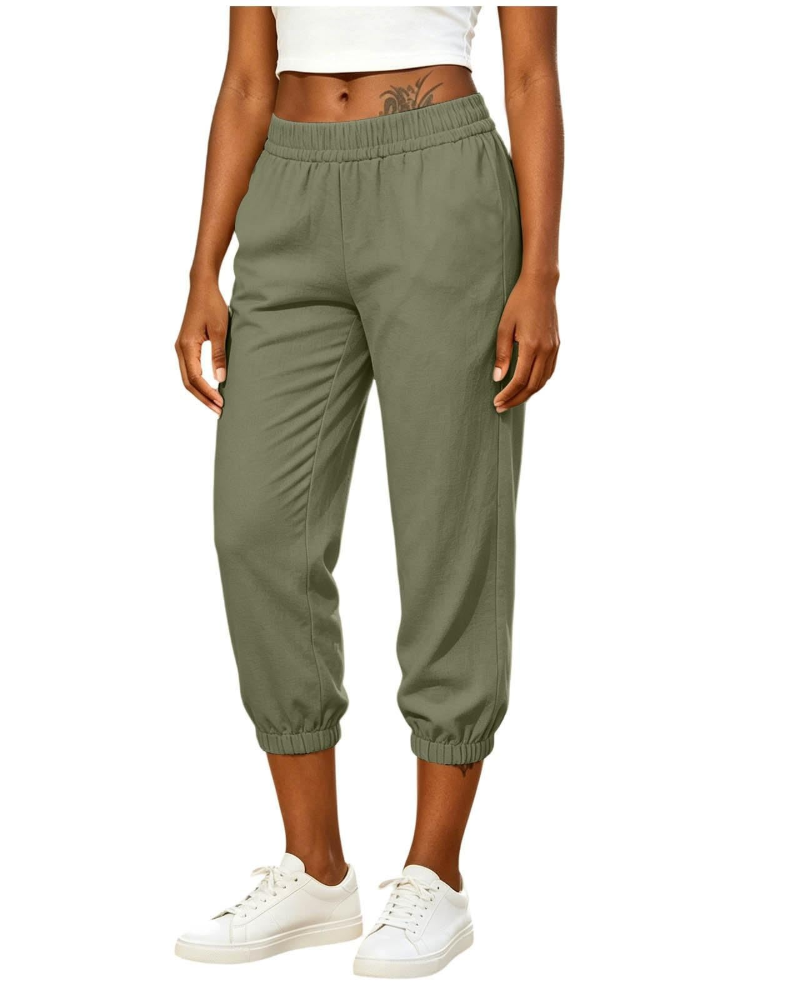 Clara Pantalón Capri Mujer Ligero – Cintura Alta con Cordón y Bolsillos