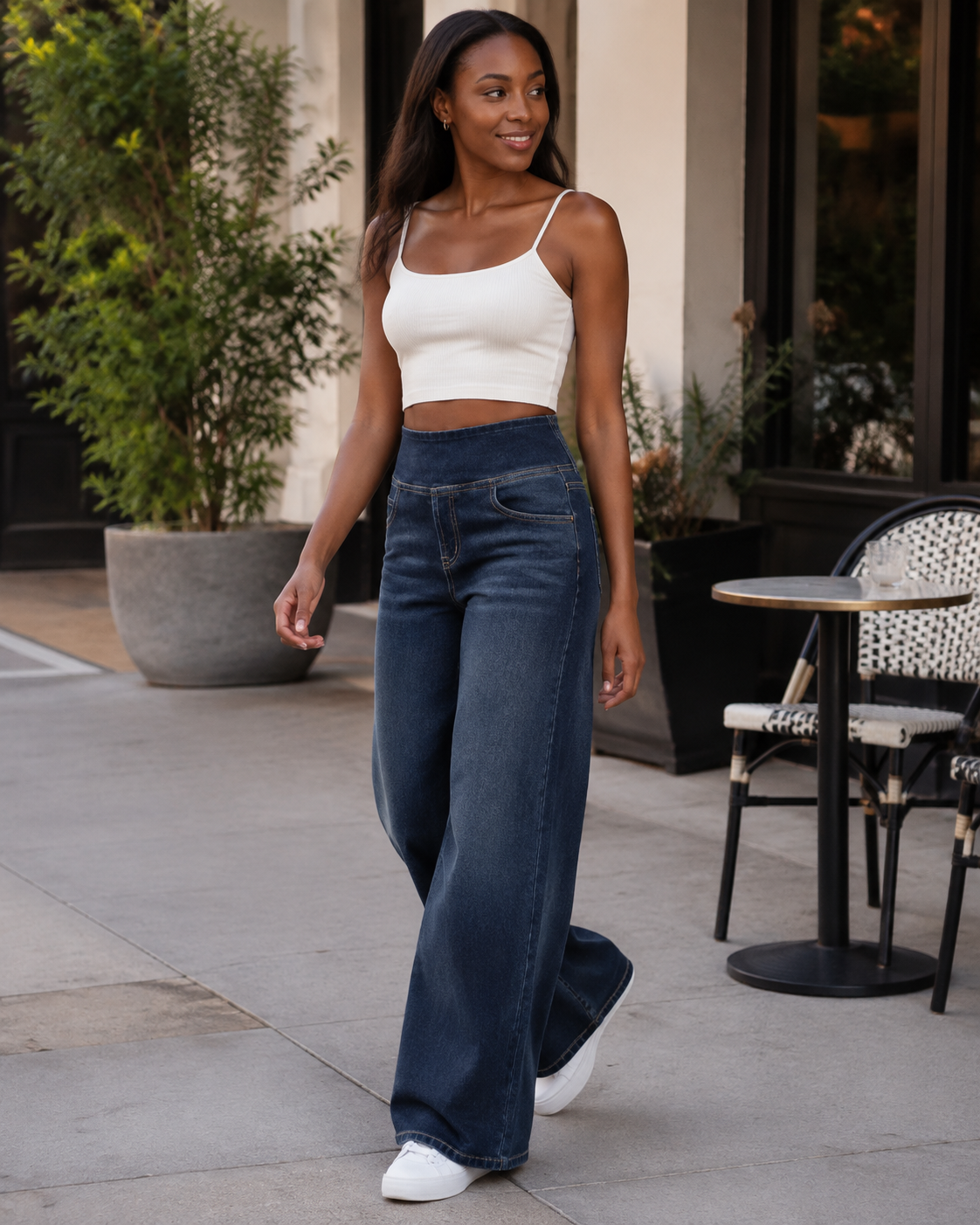 Ysélane Jean Wide Leg til kvinder – Stretchbukser med høj talje i denimlook