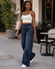 Ysélane Jean Wide Leg til kvinder – Stretchbukser med høj talje i denimlook