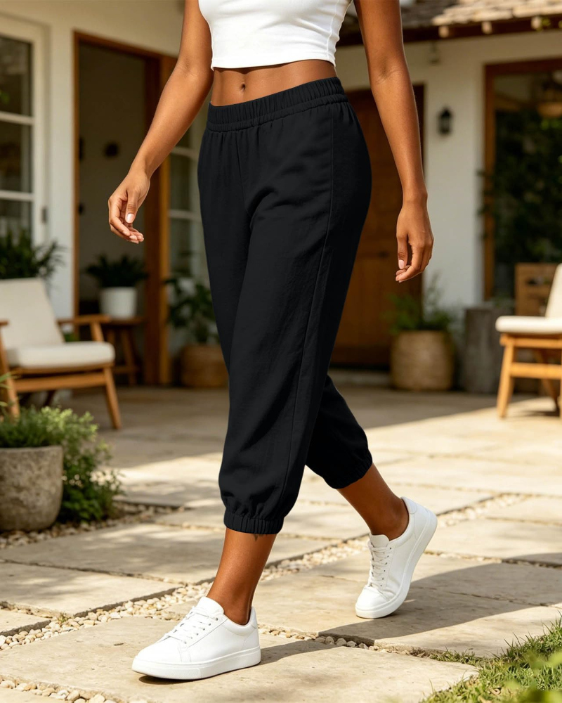 Clara Pantalón Capri Mujer Ligero – Cintura Alta con Cordón y Bolsillos