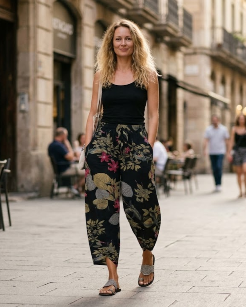 Lana Harembroek Dames Boho – Korte Bedrukte Katoenen Broek met Zakjes