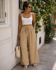 Saskia Damen-Palazzohose – Hohe Taille mit Kordelzug, leicht, fließend und mit Taschen
