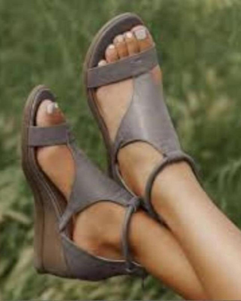 Vivian Sandales Compensées Femme – Sandales d’Été Vintage à Bout Ouvert avec Fermeture Zippée