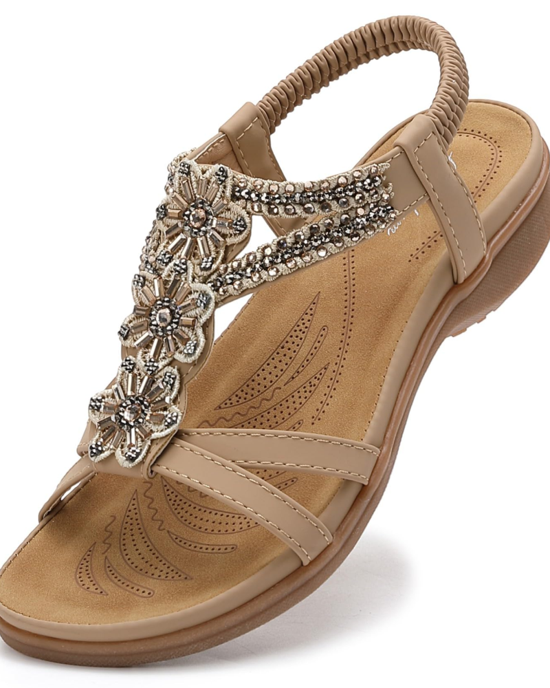Lily Sandales Bohèmes Femme – Sandales Plates en T avec Soutien de la Voûte Plantaire