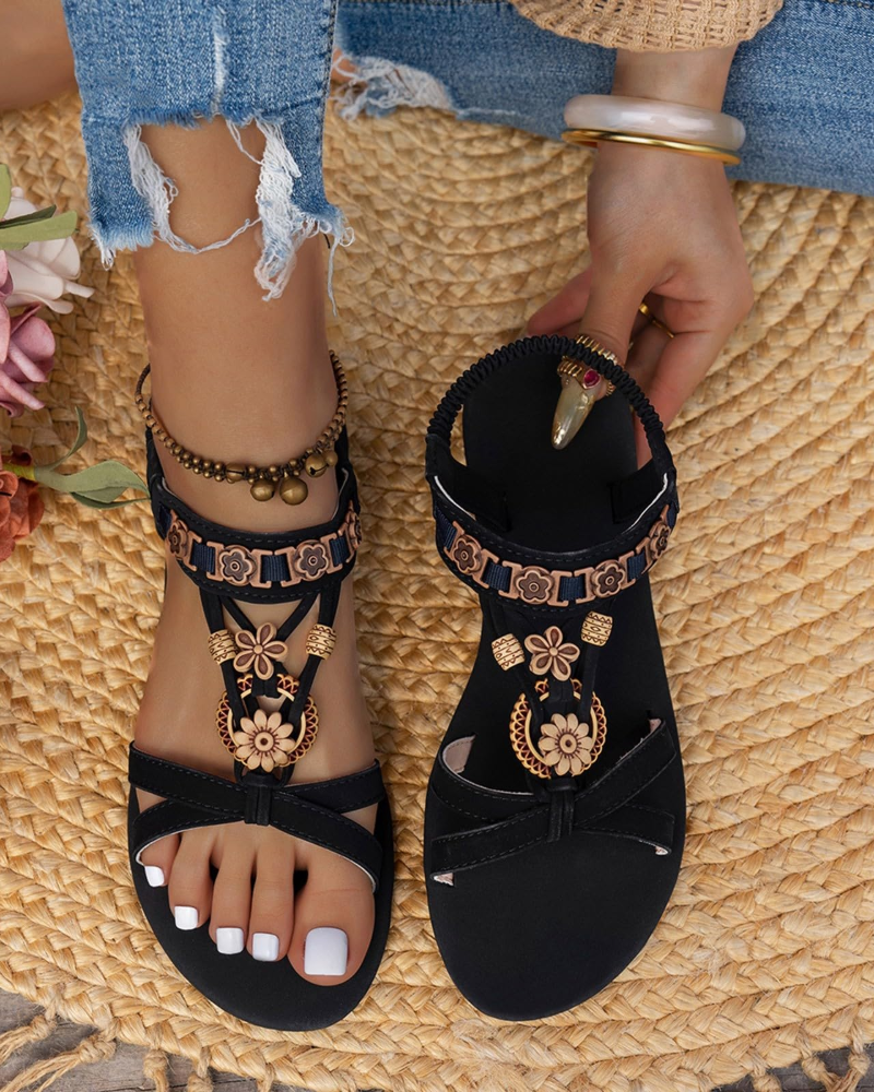 Serena Sandały Boho Damskie – Letnie sandały z cyrkoniami i elastycznymi paskami