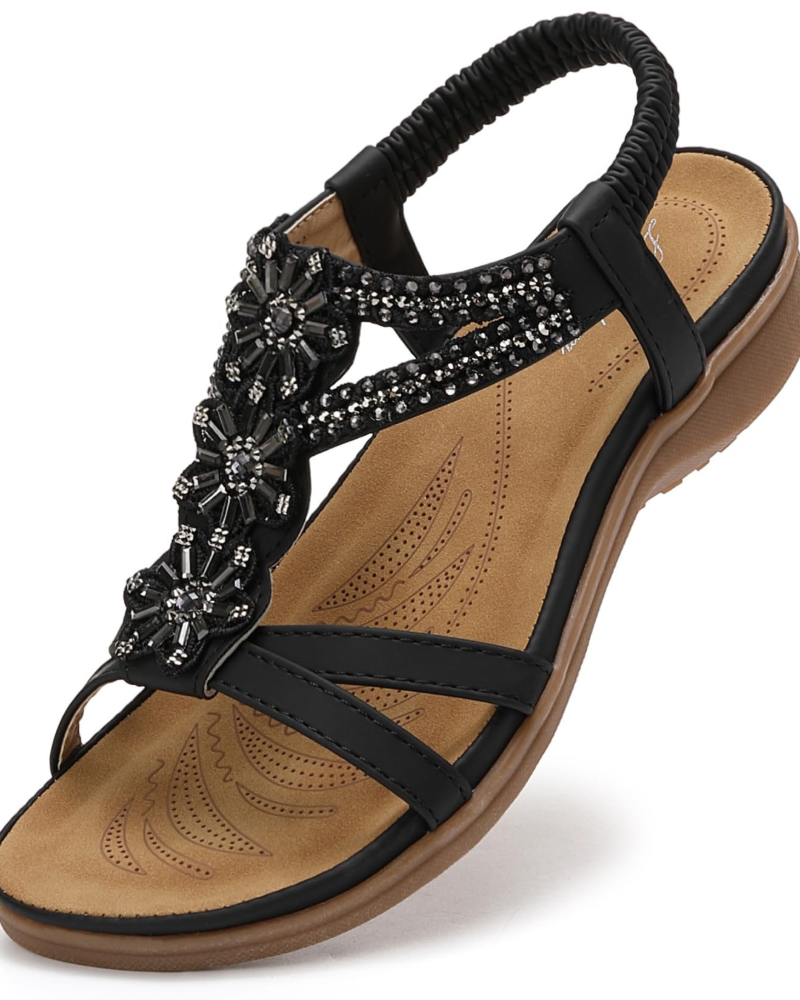 Lily Sandales Bohèmes Femme – Sandales Plates en T avec Soutien de la Voûte Plantaire