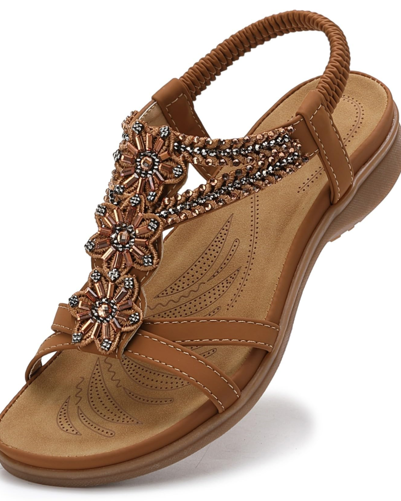 Lily Sandales Bohèmes Femme – Sandales Plates en T avec Soutien de la Voûte Plantaire