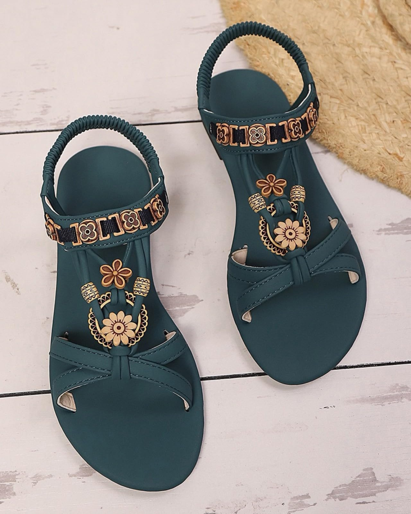 Serena Sandały Boho Damskie – Letnie sandały z cyrkoniami i elastycznymi paskami