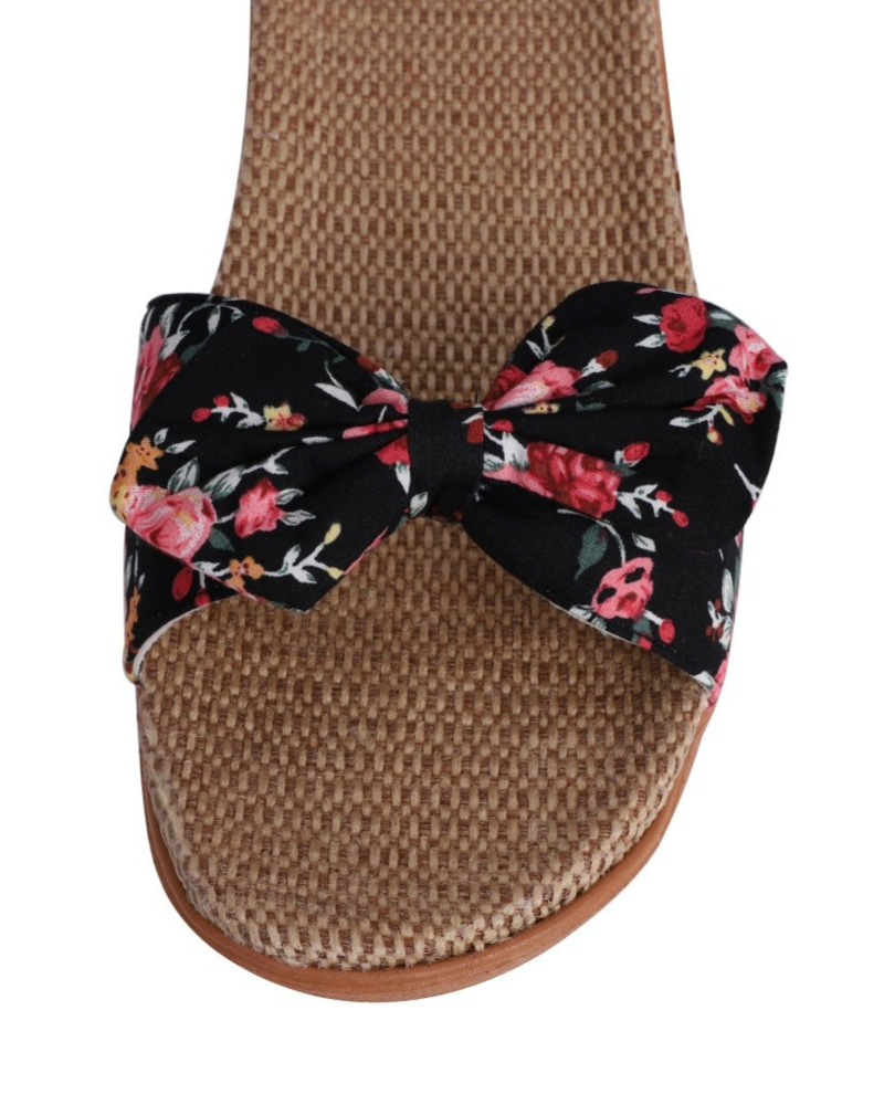 Bella sandali piatti da donna in lino – mule estive traspiranti con fiocco