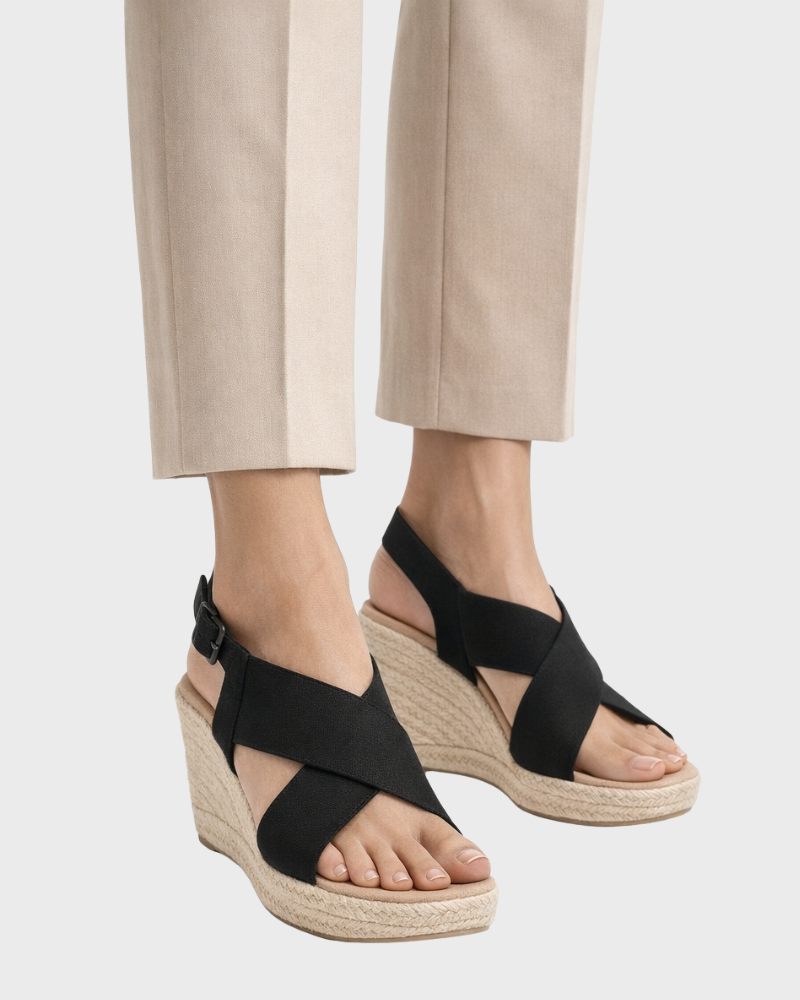 Neri Espadryle na Koturnie Damskie – Komfortowa Amortyzacja i Stabilny, Elegancki Obcas