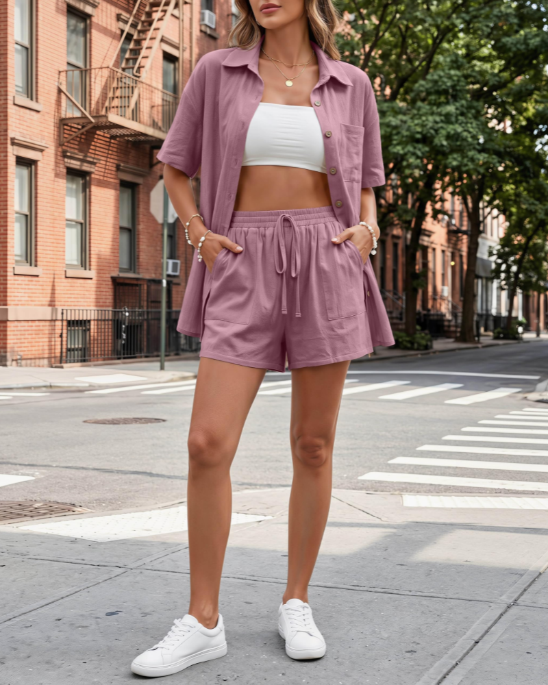 Completo Donna Giselle 2 Pezzi – Top Maniche Corte & Pantaloni Coordinati Estivi