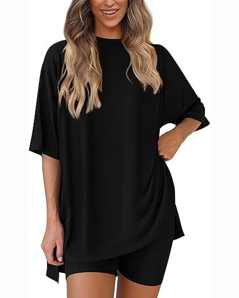 Gloria Dames Ontspanningsset 2-delig – Top met ronde hals & lichte bijpassende broek