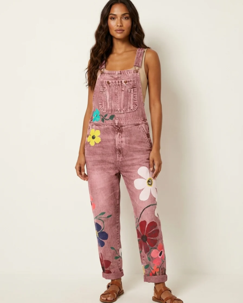 Juniper Macacão Feminino – Jardineira Floral de Corte Largo com Bolsos Estilo Boémio Verão