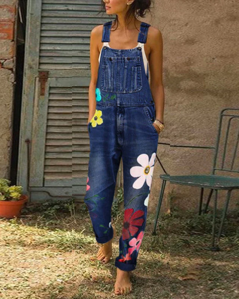 Juniper Macacão Feminino – Jardineira Floral de Corte Largo com Bolsos Estilo Boémio Verão
