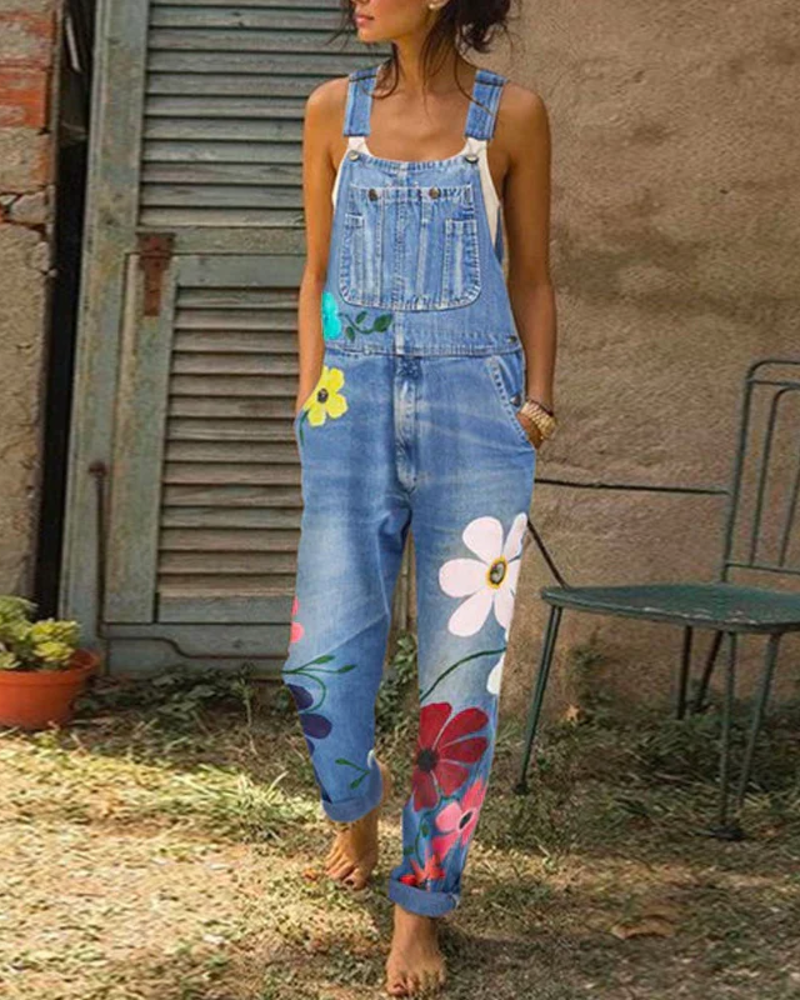 Juniper Macacão Feminino – Jardineira Floral de Corte Largo com Bolsos Estilo Boémio Verão