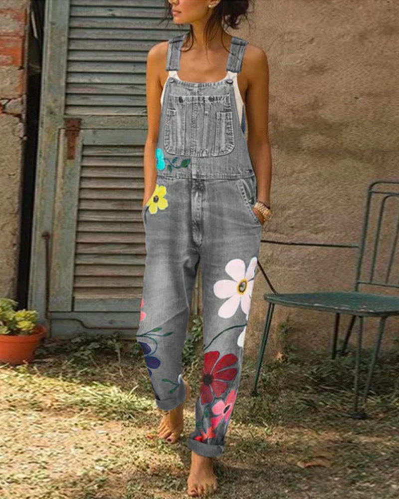 Juniper Macacão Feminino – Jardineira Floral de Corte Largo com Bolsos Estilo Boémio Verão