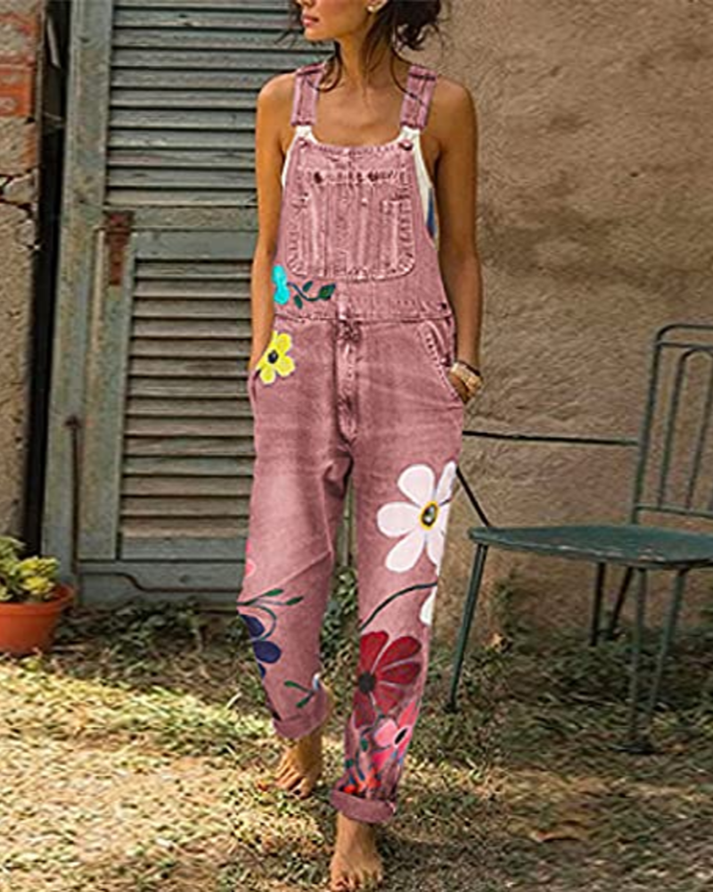 Juniper Macacão Feminino – Jardineira Floral de Corte Largo com Bolsos Estilo Boémio Verão
