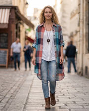 Charlotte Chemise Γυναικεία Λινό – Καρό Oversize Μακριά Μανίκια