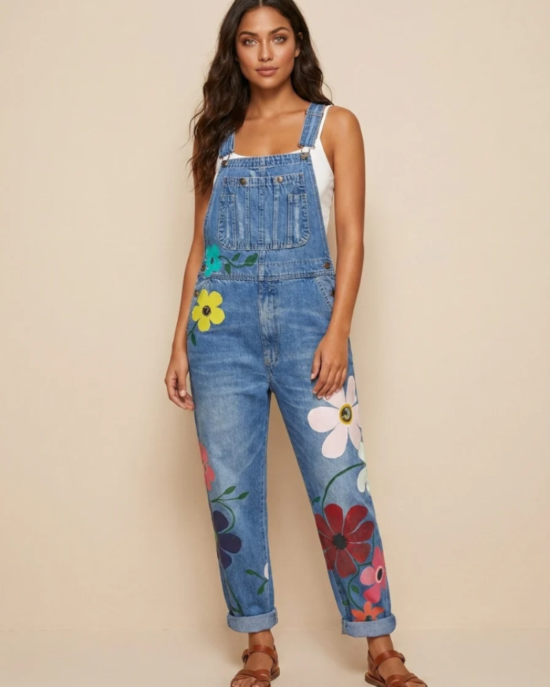 Juniper Macacão Feminino – Jardineira Floral de Corte Largo com Bolsos Estilo Boémio Verão