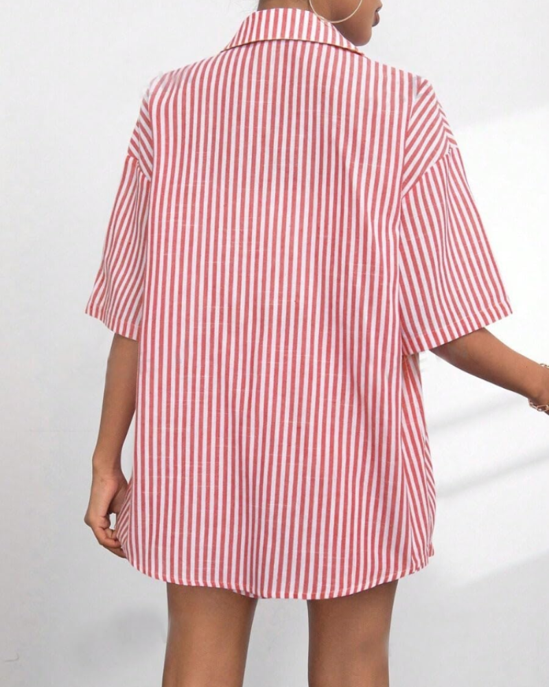 Completo Donna Goldie 2 Pezzi – Camicia a Righe con Colletto a Risvolto e Pantaloncini Estivi