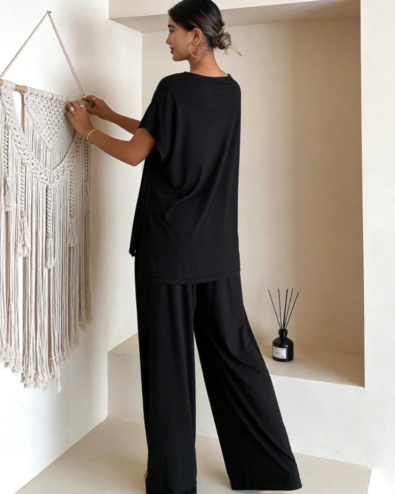 Completo Relax Donna 2 Pezzi – Maglia Collo a V & Pantaloni Larghi