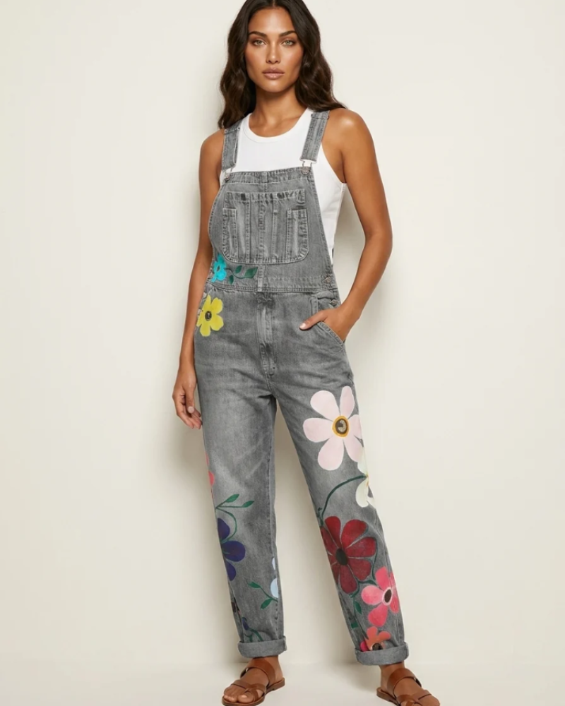 Juniper Macacão Feminino – Jardineira Floral de Corte Largo com Bolsos Estilo Boémio Verão