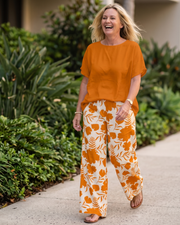 Madison Ensemble Femme 2 Pièces – Haut Fleuri & Pantalon Ample Élégant d'Été
