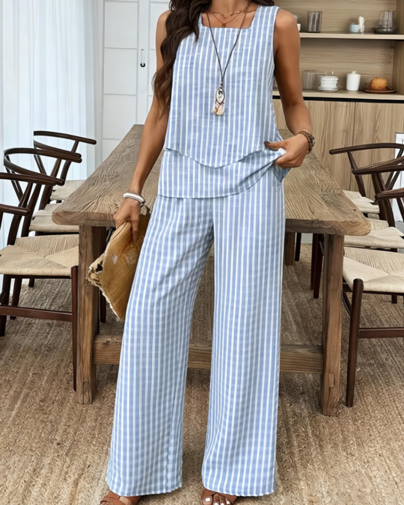 Gracelyn Damesensemble 2-delig – Mouwloze V-hals Top & Bladeren Shorts