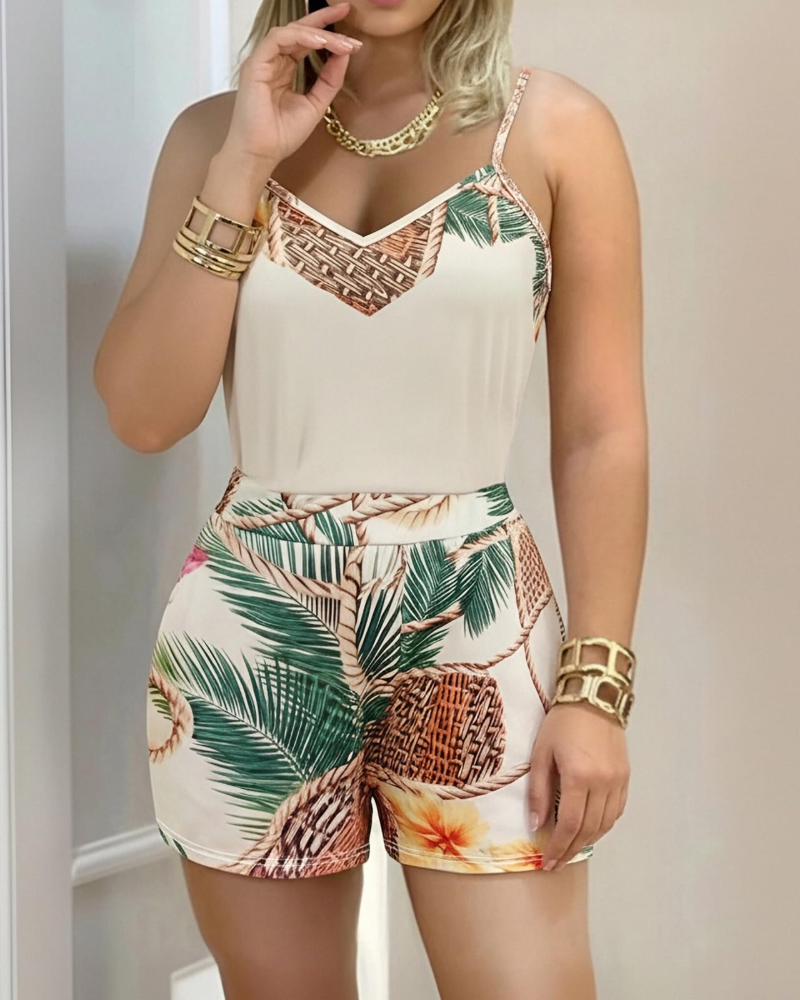 Georgia Ensemble Dames 2-delig – Top met V-hals & Hoge Taille Tropical Shorts