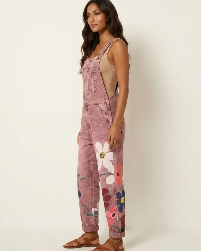 Juniper Macacão Feminino – Jardineira Floral de Corte Largo com Bolsos Estilo Boémio Verão