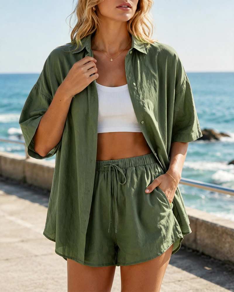 Geraldine Women's 2-Piece Set – Lightweight Summer Cotton Top & Shorts