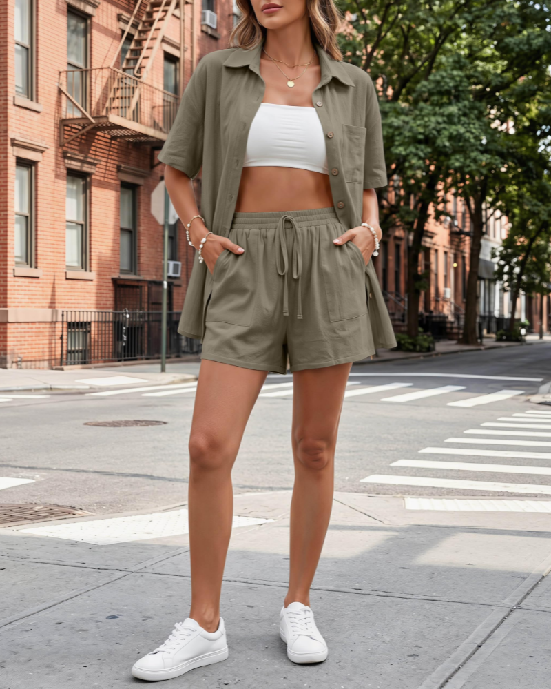 Completo Donna Giselle 2 Pezzi – Top Maniche Corte & Pantaloni Coordinati Estivi