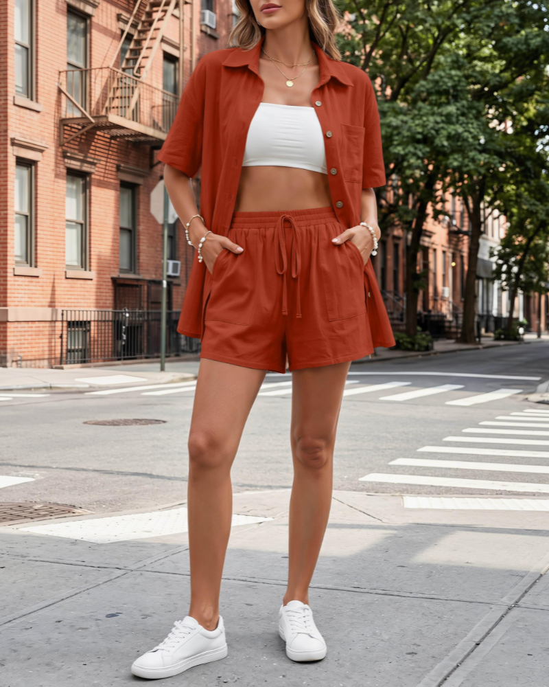 Completo Donna Giselle 2 Pezzi – Top Maniche Corte & Pantaloni Coordinati Estivi