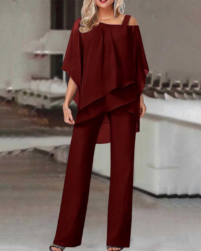 Emma Elegant Kvinde Sæt – Asymmetrisk Top & Flydende Bukser Plus Size