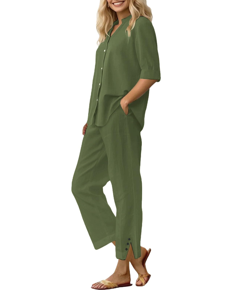 Amelia Ensemble Femme en Lin – Set 2 Pièces Élégant avec Pantalon Large & Coupe Fluide