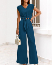 Sienna Damen Sommerensemble – V-Ausschnitt mit Schleife & Weite Hose