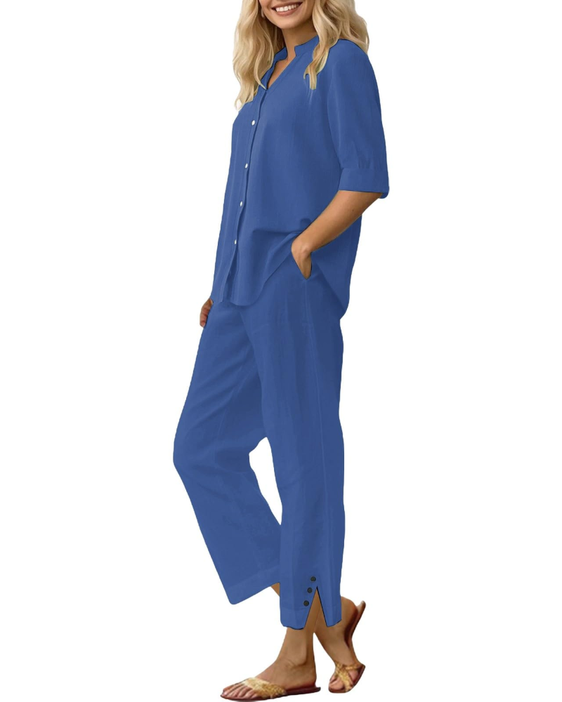 Amelia Ensemble Femme en Lin – Set 2 Pièces Élégant avec Pantalon Large & Coupe Fluide
