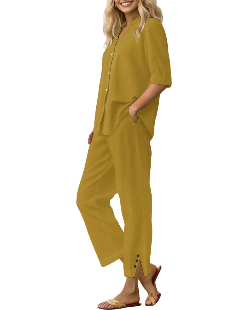 Amelia Ensemble Femme en Lin – Set 2 Pièces Élégant avec Pantalon Large & Coupe Fluide