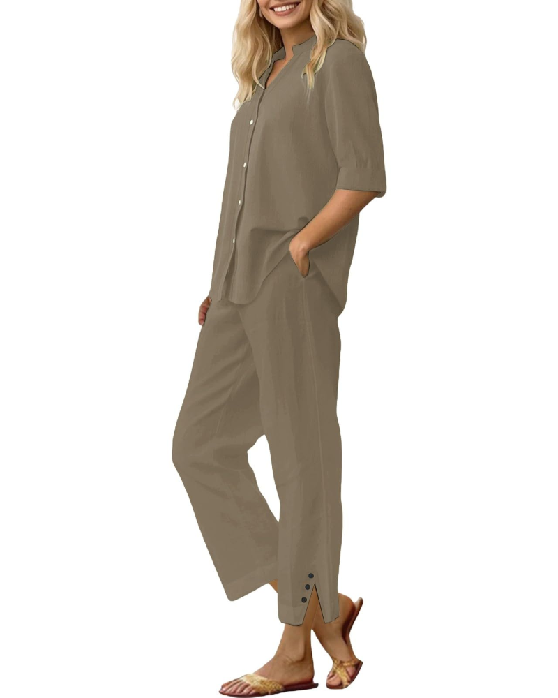 Amelia Ensemble Femme en Lin – Set 2 Pièces Élégant avec Pantalon Large & Coupe Fluide