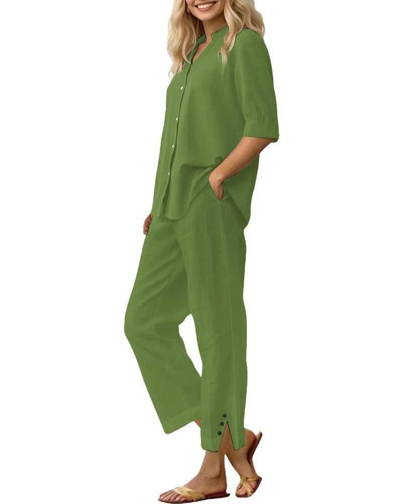 Amelia Ensemble Femme en Lin – Set 2 Pièces Élégant avec Pantalon Large & Coupe Fluide