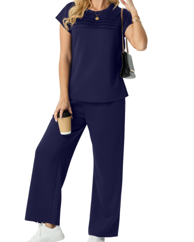 Harper Ensemble Femme Voyage – Top Plissé & Pantalon Large