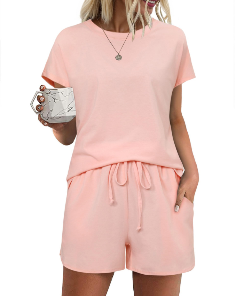 Emily Pyjama Femme Court en Coton – Ensemble 2 Pièces Léger avec Cordon & Poches