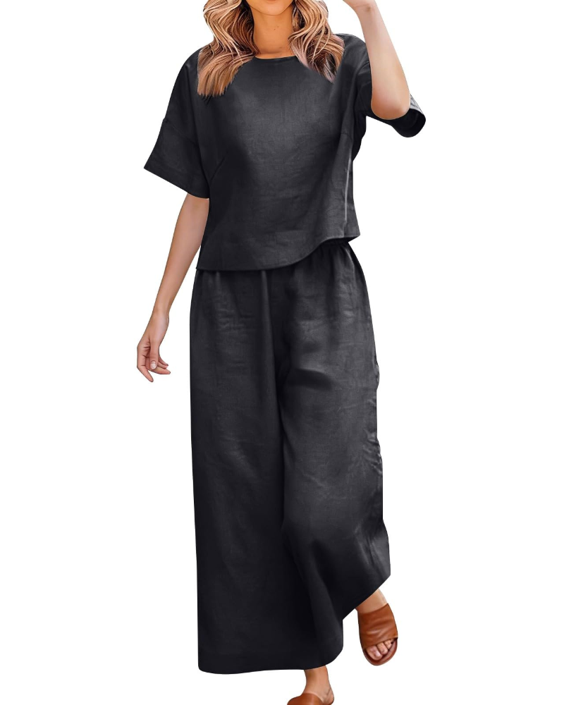 Olivia Ensemble Femme Lin & Coton – Set 2 Pièces Élégant Été Curvy