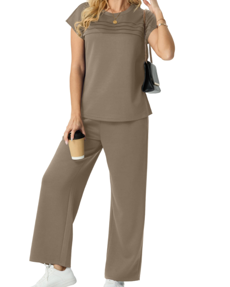 Harper Ensemble Femme Voyage – Top Plissé & Pantalon Large