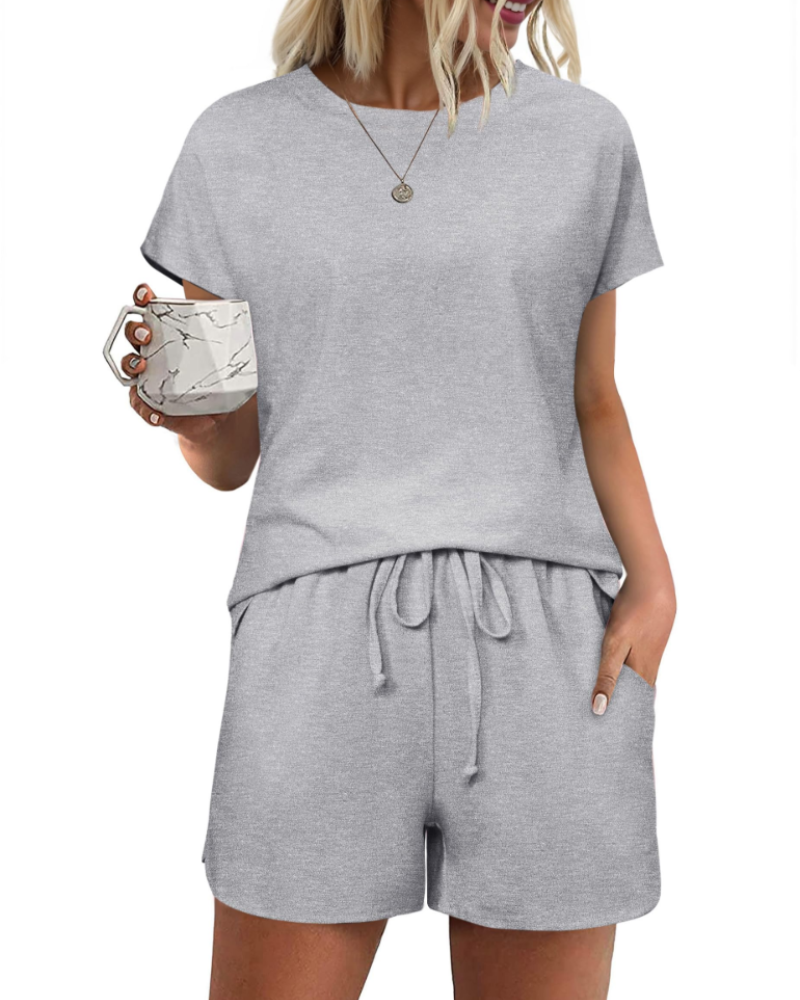 Emily Pyjama Femme Court en Coton – Ensemble 2 Pièces Léger avec Cordon & Poches